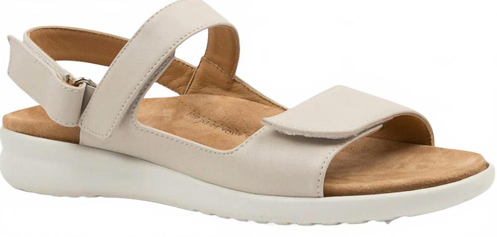 NEW ZIERA women's benji wide sandals in stone/ white sole leather